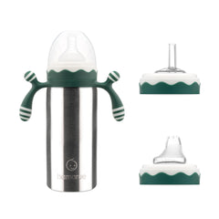 Hamarue 3-in-1 stainless steel sippy cup in green, 6 oz, durable travel-ready.