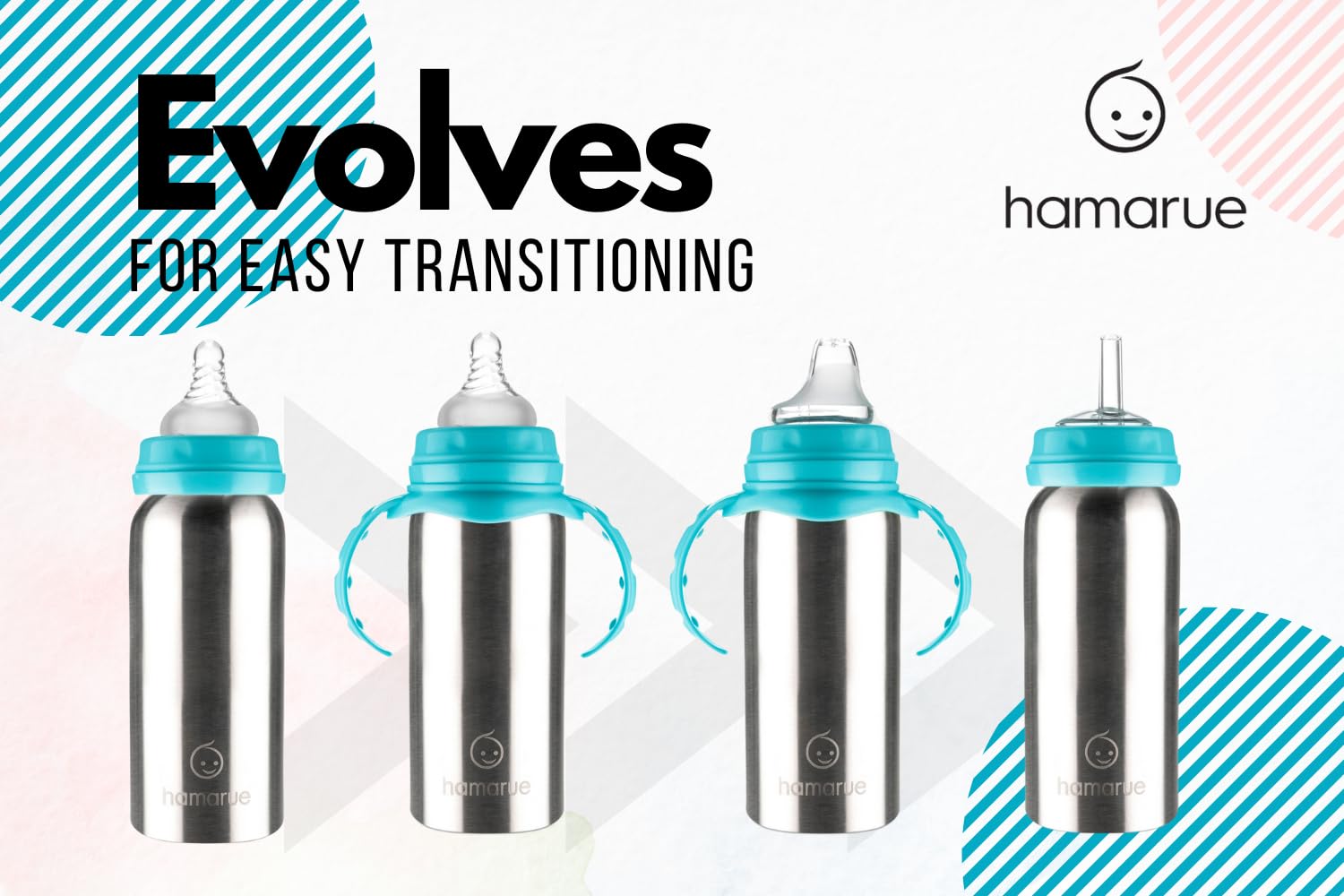 Hamarue straw cup with silicone mouthpiece and spill-safe attachment details.