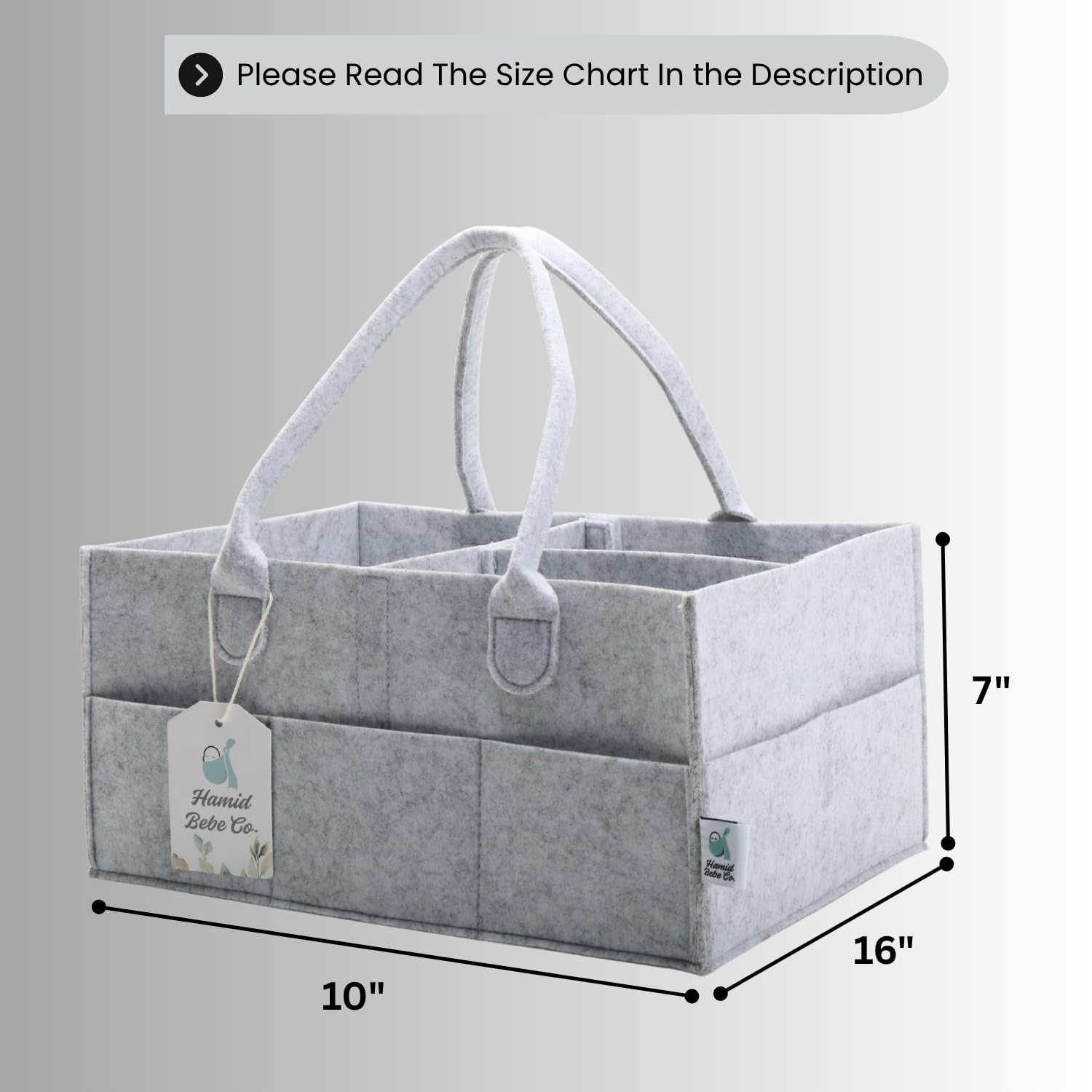 Hamid Bebe Co diaper caddy with 8 exterior pockets for quick-access items.