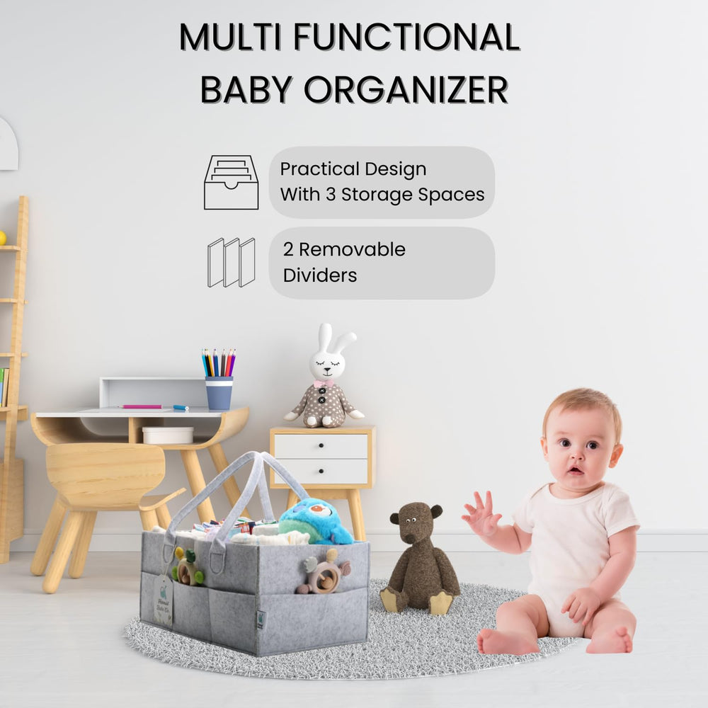 Hamid Bebe Co diaper caddy removable dividers for flexible layouts.