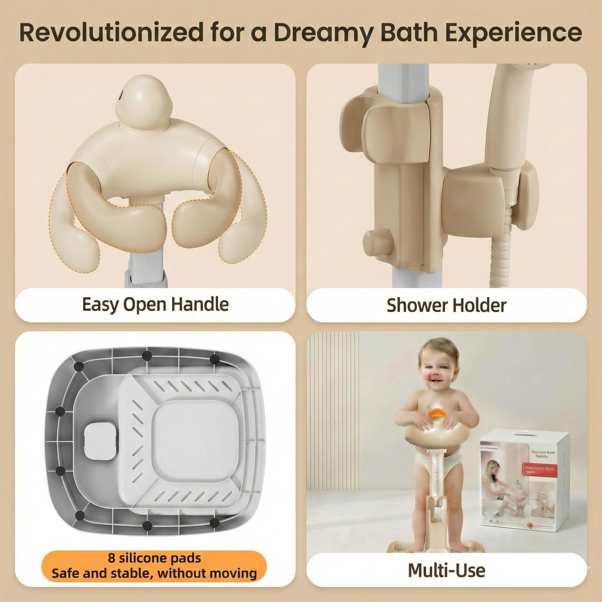 HAMIVA bath stand duck-side view promotes comfort while sitting or standing.