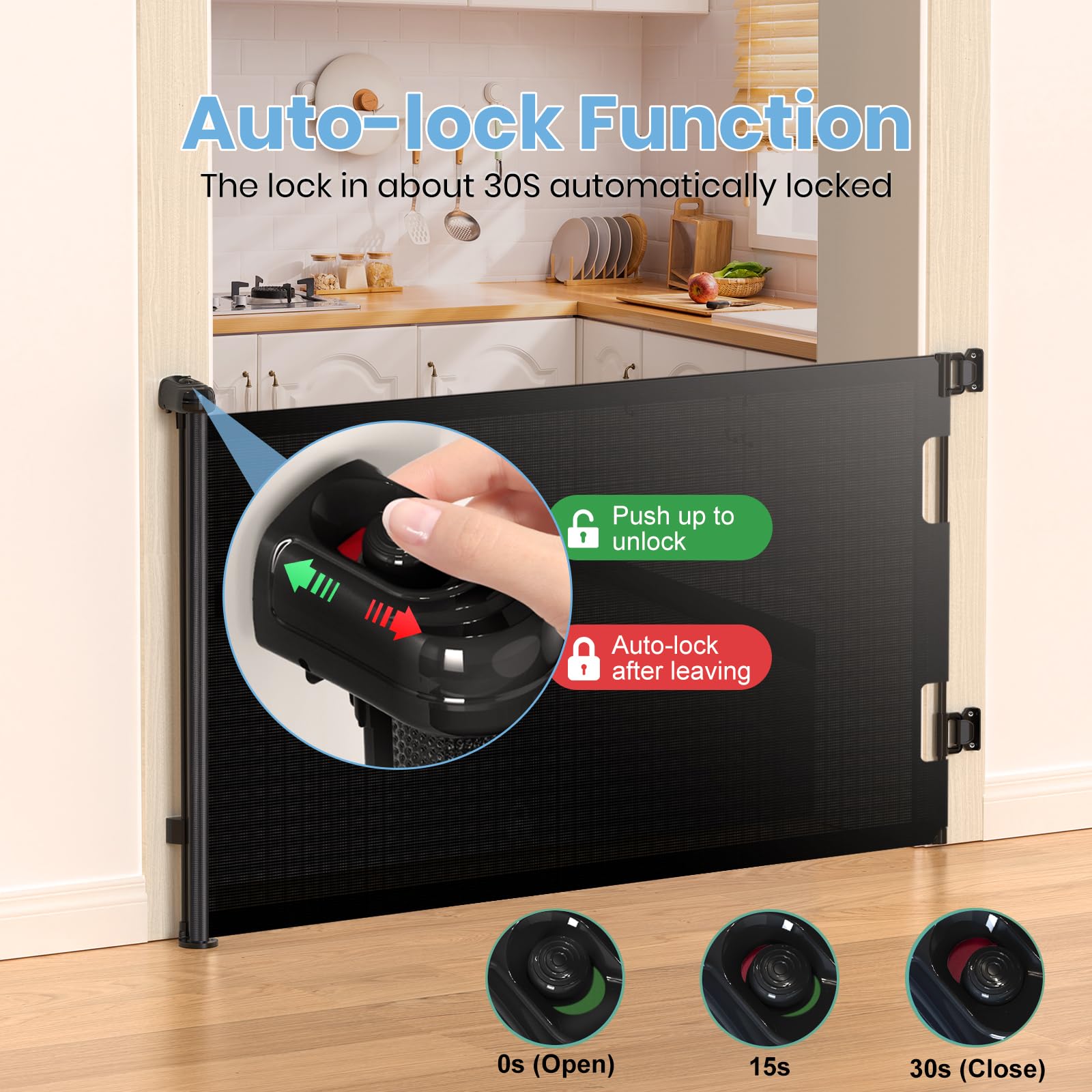 HAMOPY auto-lock feature illustration with hands-free safety