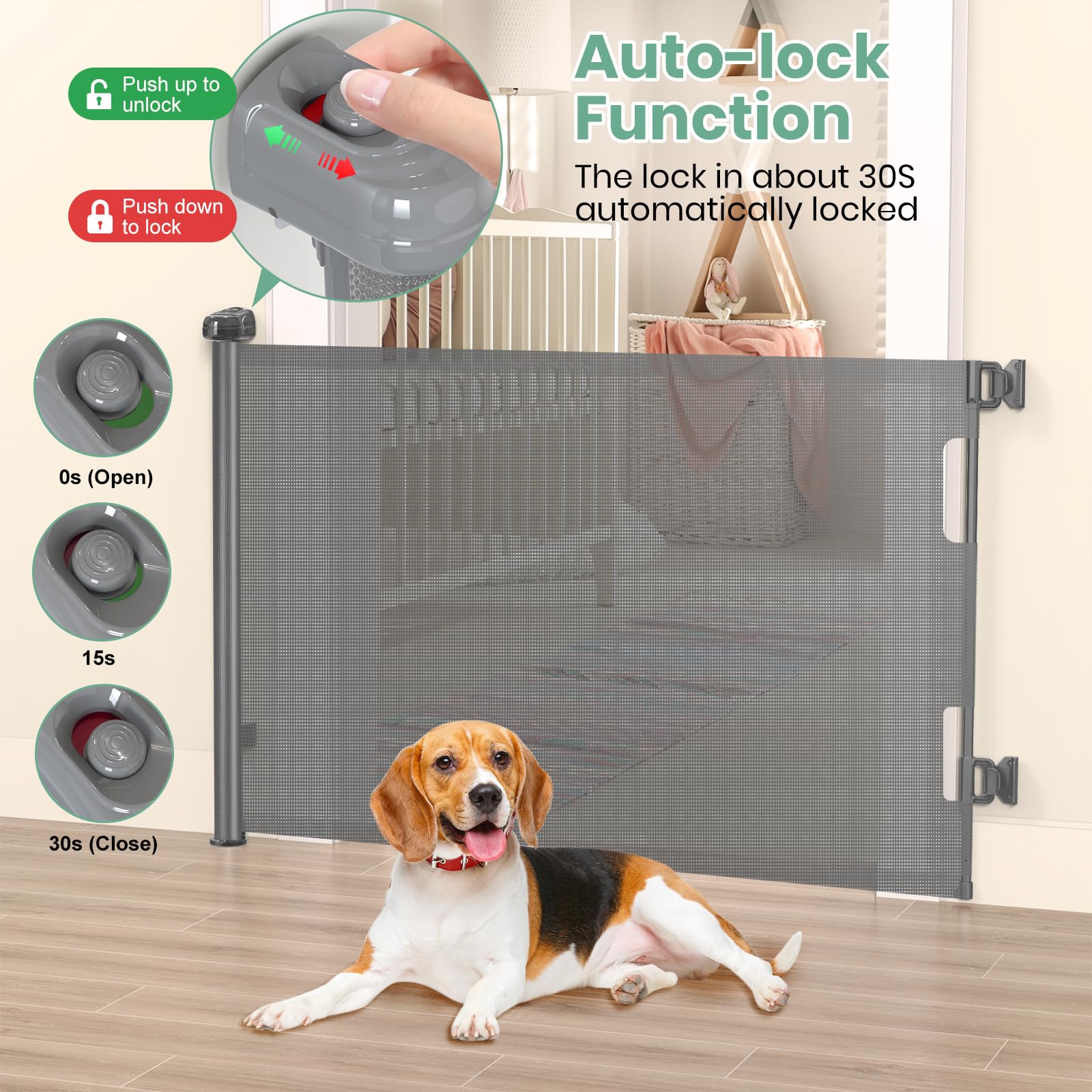Close up of HAMOPY baby gate mesh durability for kid and pet safety