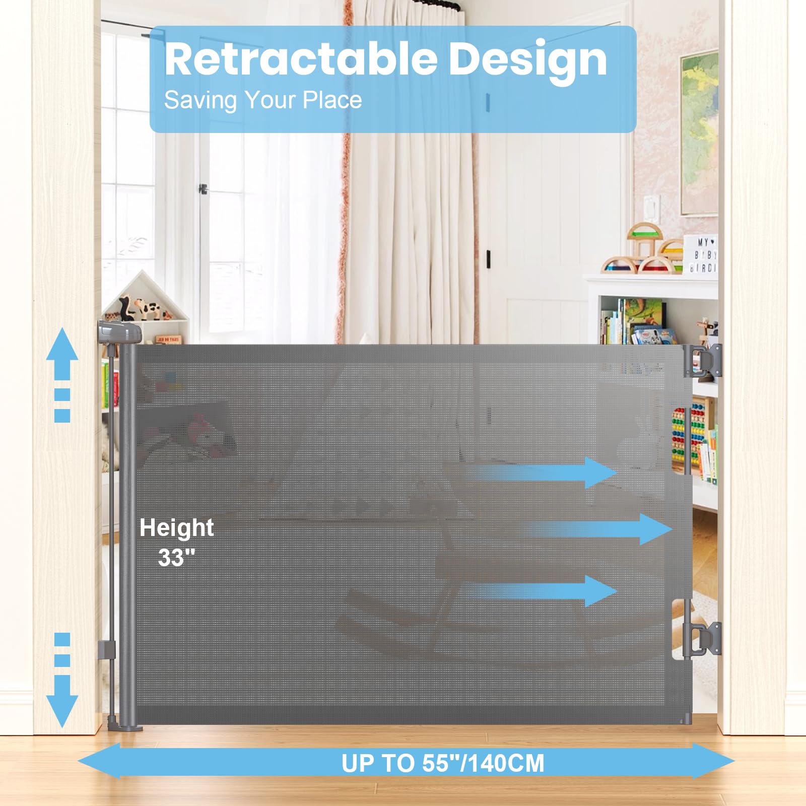 HAMOPY gate at 33 inches tall supports safe passage for children