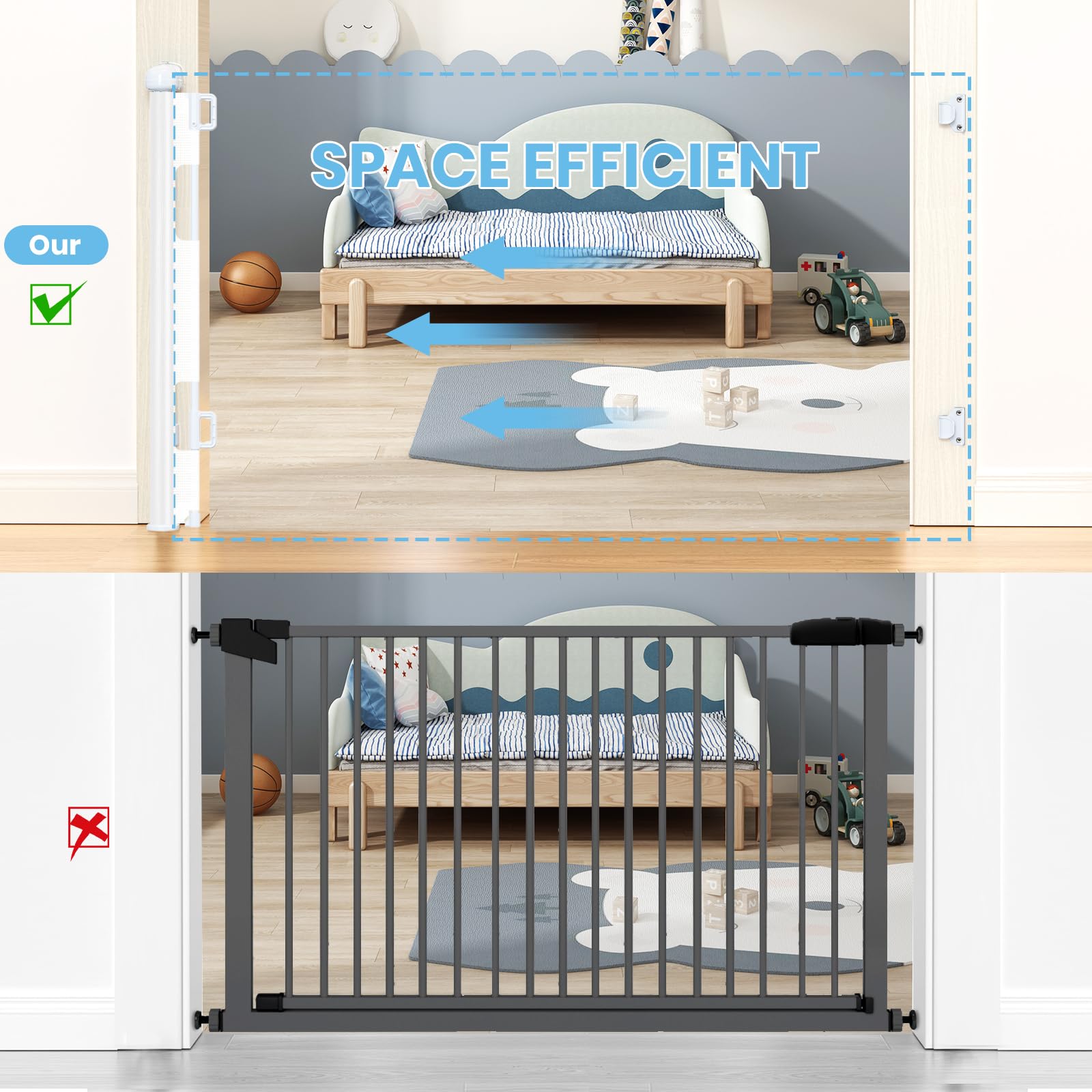 HAMOPY retractable-baby-gate-lower-bracket-adjustable adapts to baseboard heights