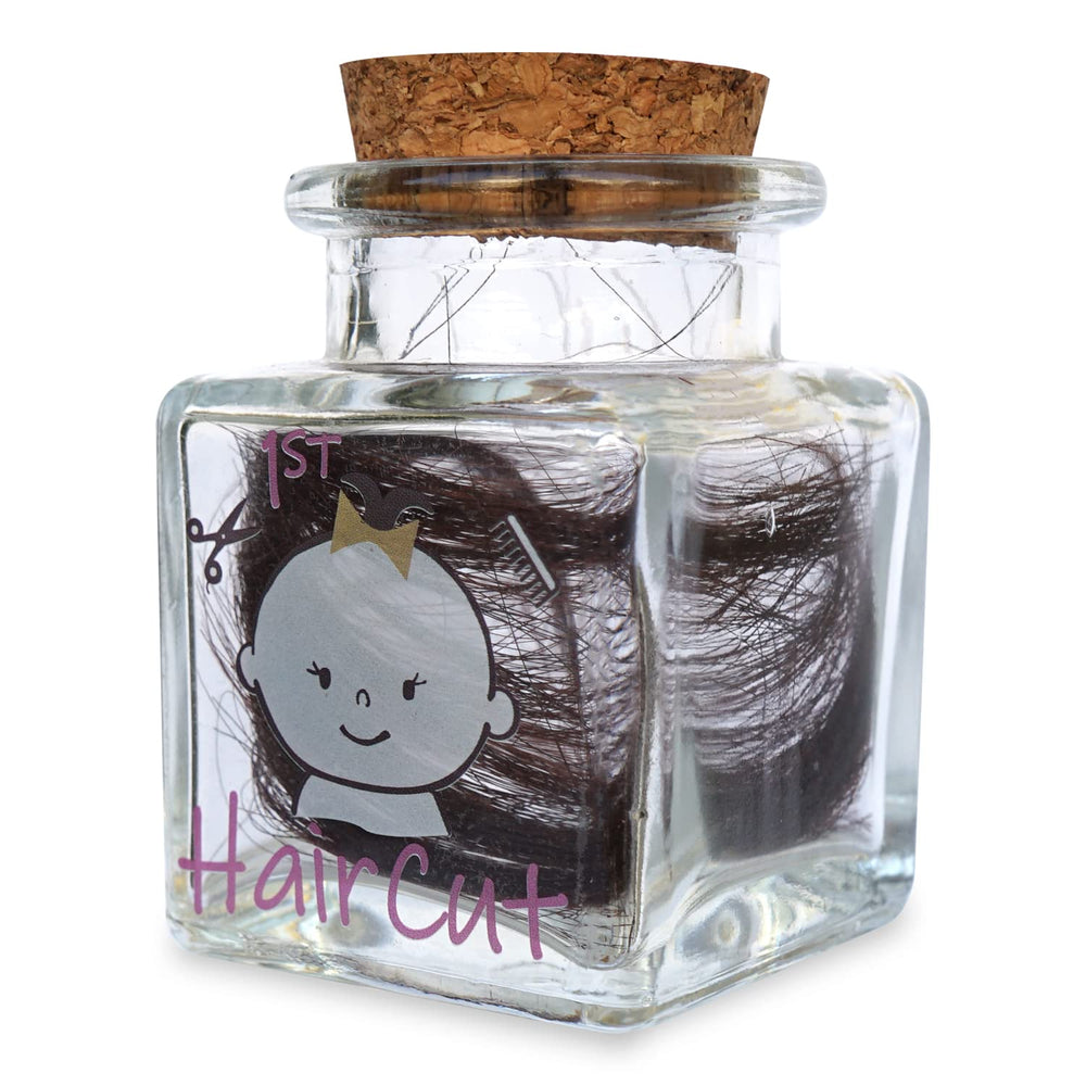 HAMUIERS first haircut keepsake holder bottle open for inserting a hair strand or curl