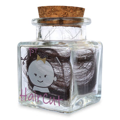 HAMUIERS first haircut keepsake holder bottle open for inserting a hair strand or curl