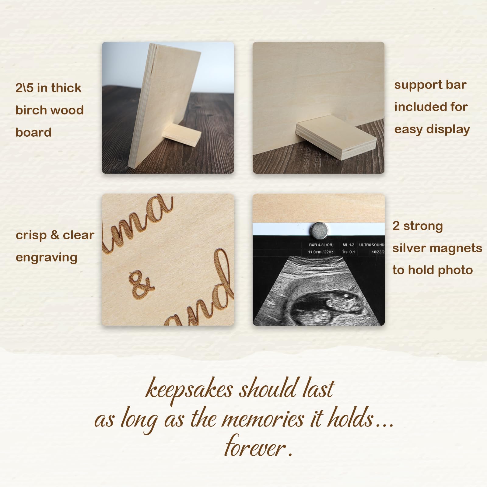 HAMUIERS ultrasound-frame natural-wood closeup shows grain detail for treasured keepsake.