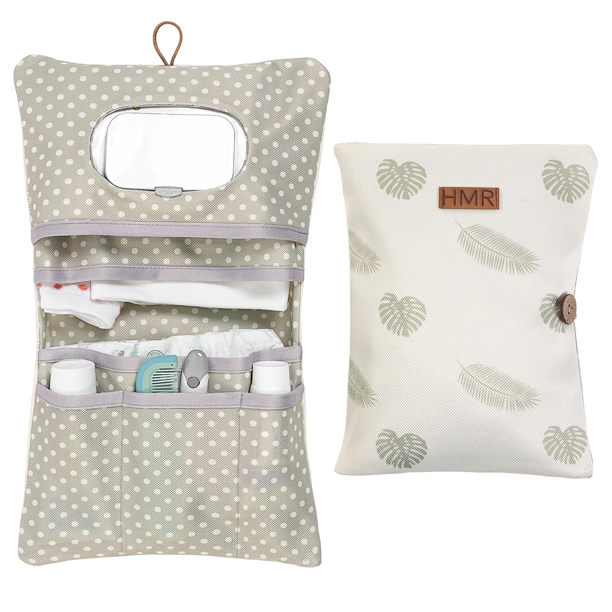 HAMUR HOME diaper bag organizer layout shows diaper and wipes compartments for quick on-the-go access.