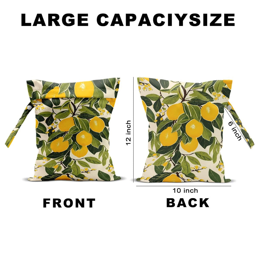 Hanamiya Na lemon-print wet bag keeps diapers and travel essentials organized and dry.