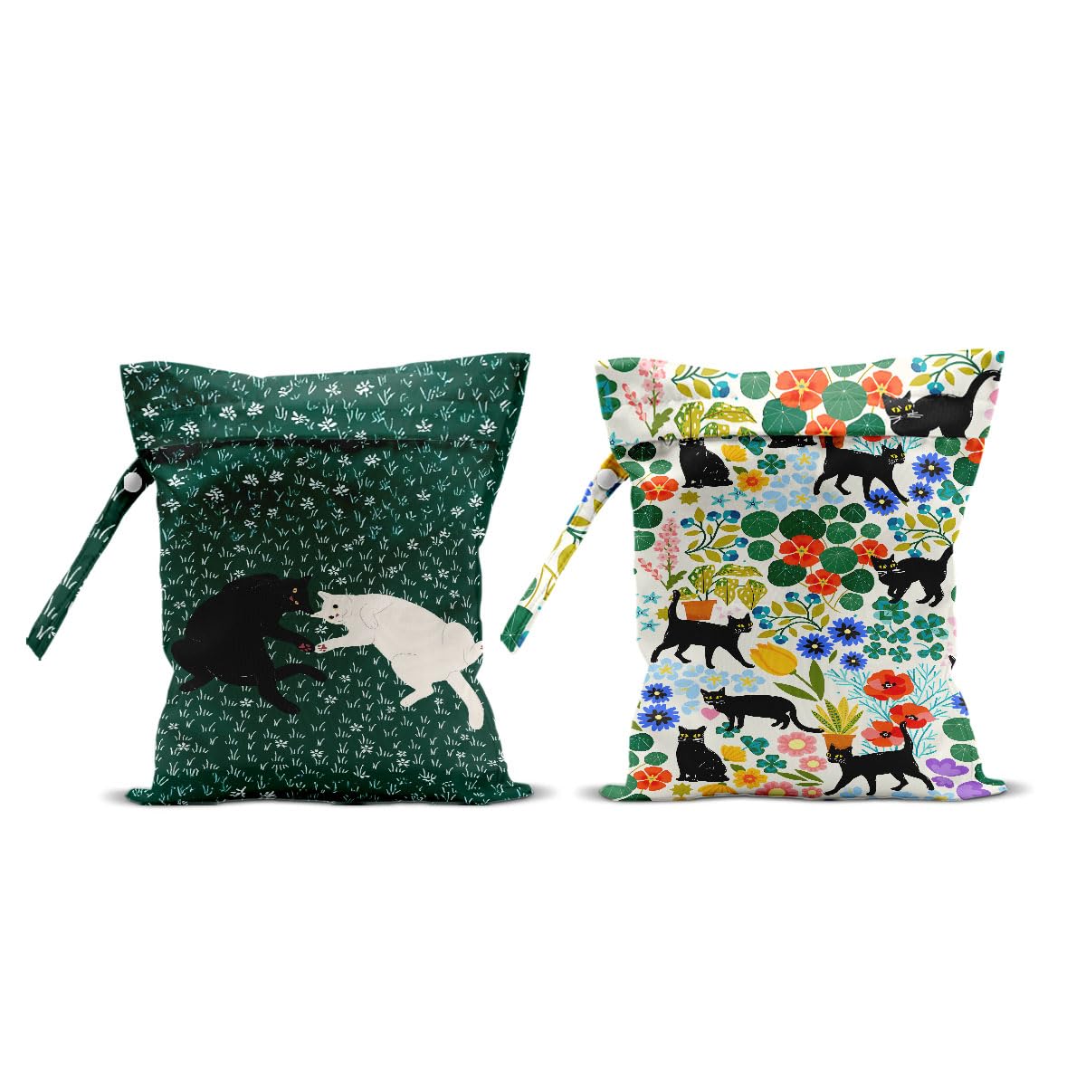 Hanamiya Na wet bag cat floral front view with sturdy handle for easy carry.