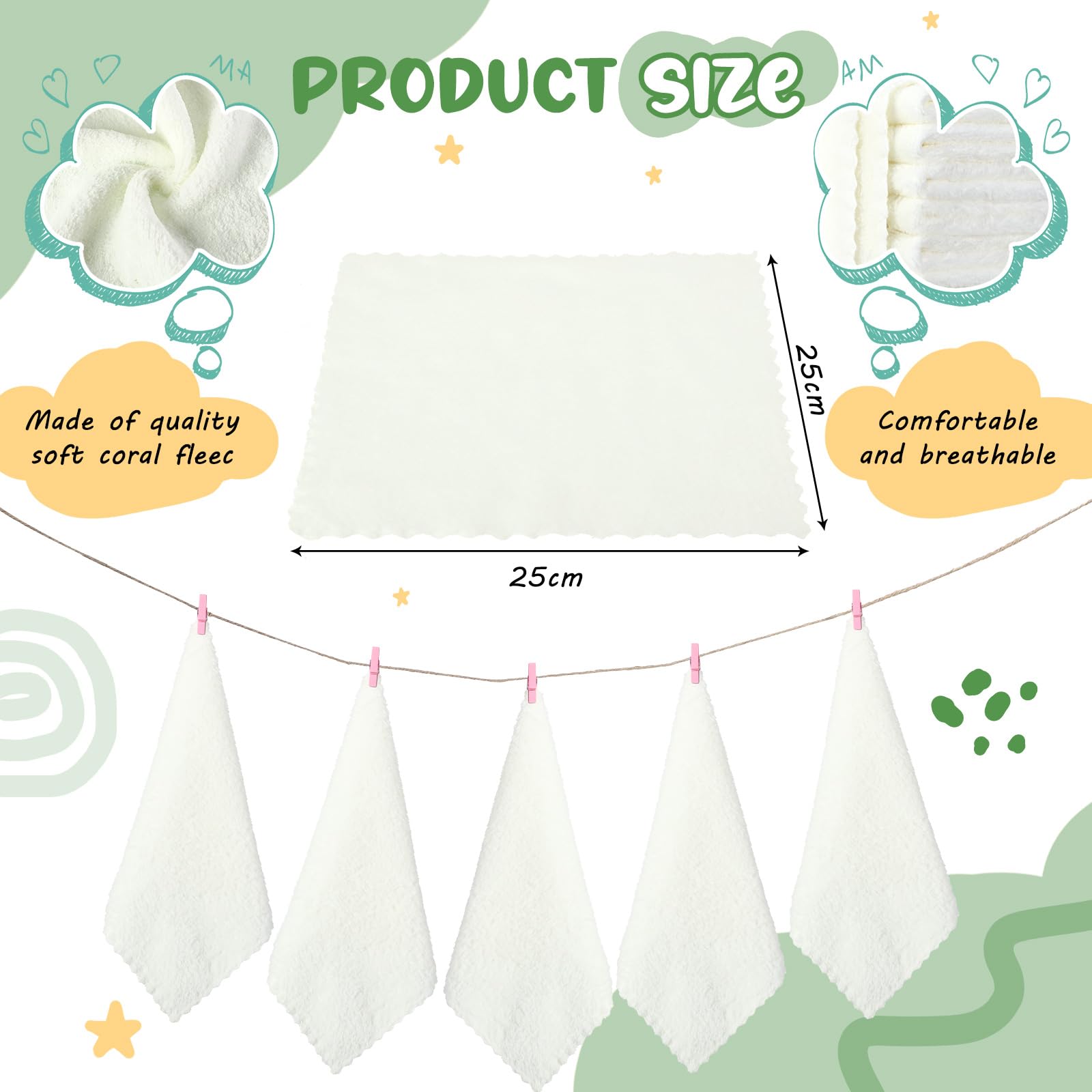 Handepo 25x25cm soft coral fleece washcloths deliver plush newborn comfort.
