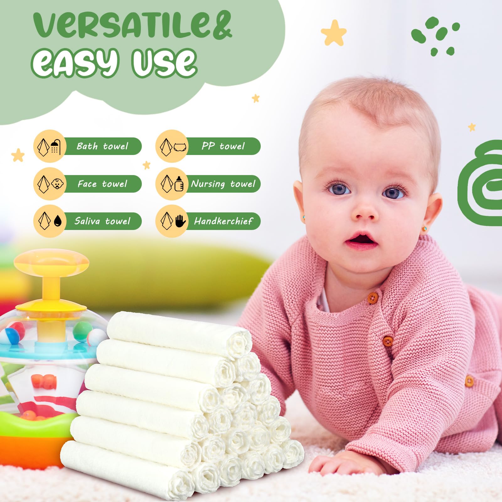 Handepo daily-use washcloths fit bath time, diaper changes, and gentle drying.