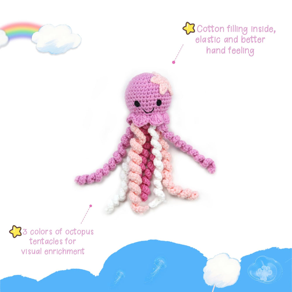 Handmade Crochet Octopus light-purple nursery shot highlights comforting scent bonding potential
