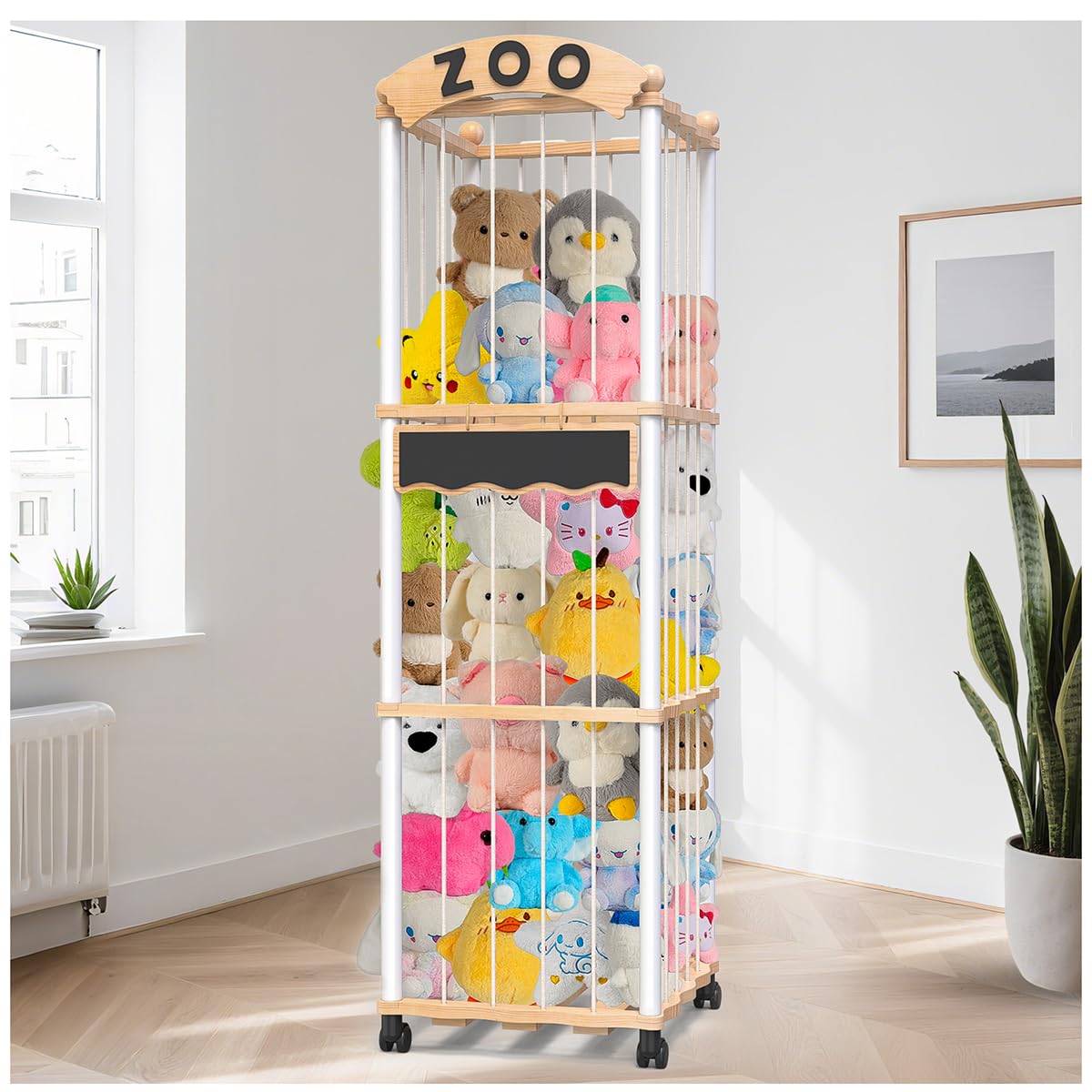 Handrong stuffed animal storage 3-tier tower demonstrates space-saving plush toy organization