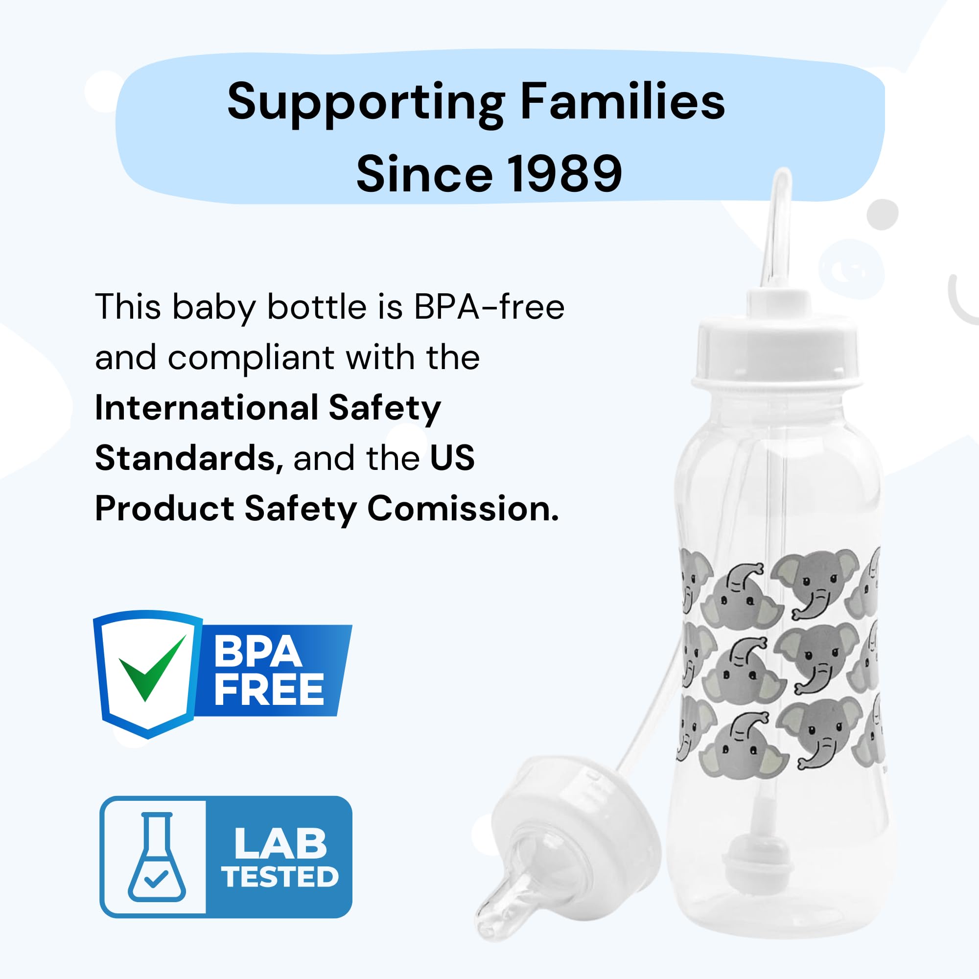 Hands-Free Baby Bottle 3m+ nipple closeup showing fast-flow option.