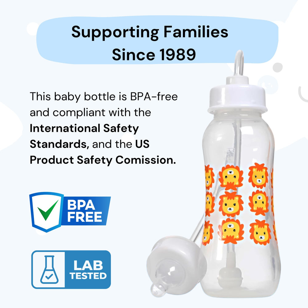 Hands-Free Baby Bottle 9 oz with clear measurement marks for precise filling