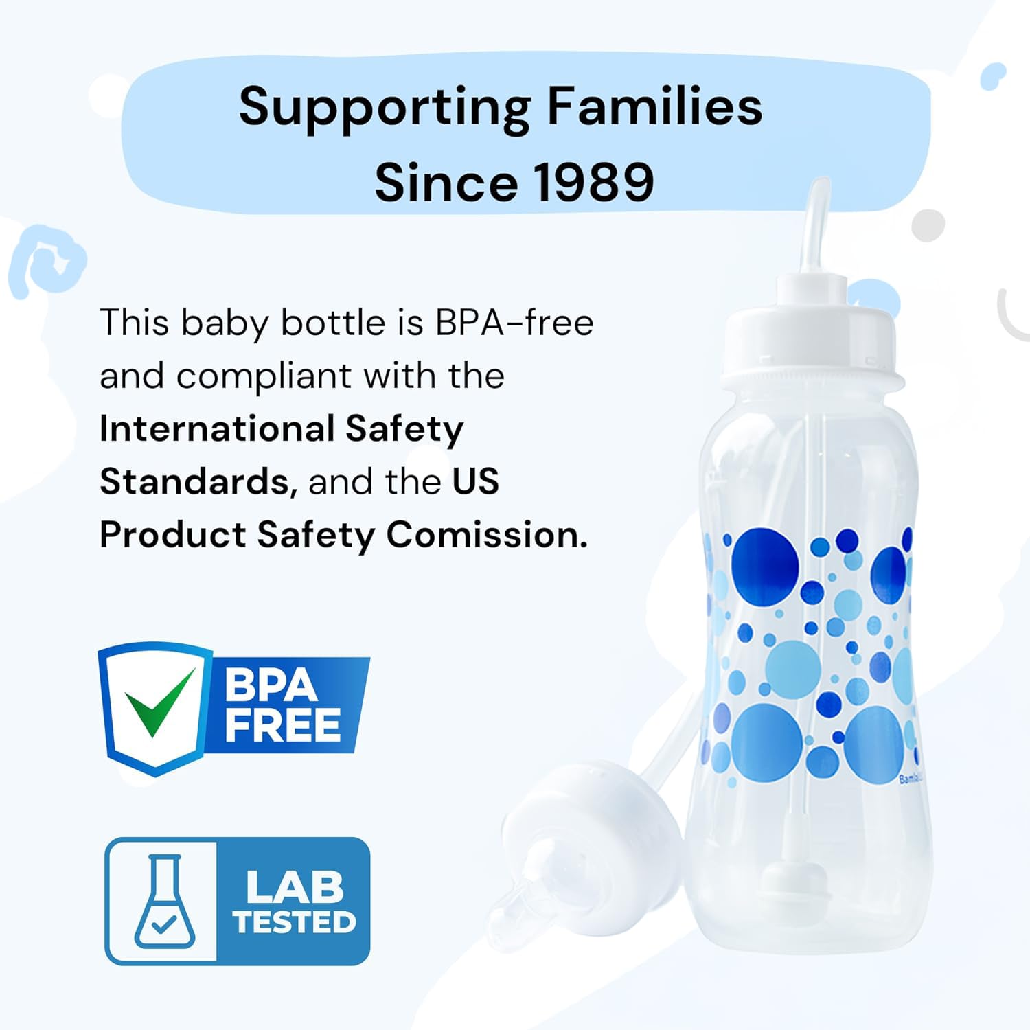 Hands-Free Baby Bottle bottom-heavy balance supports upright feeding
