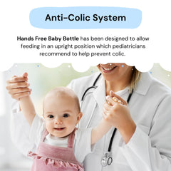 Hands-Free Baby Bottle in car seat showing upright feeding and fewer spills