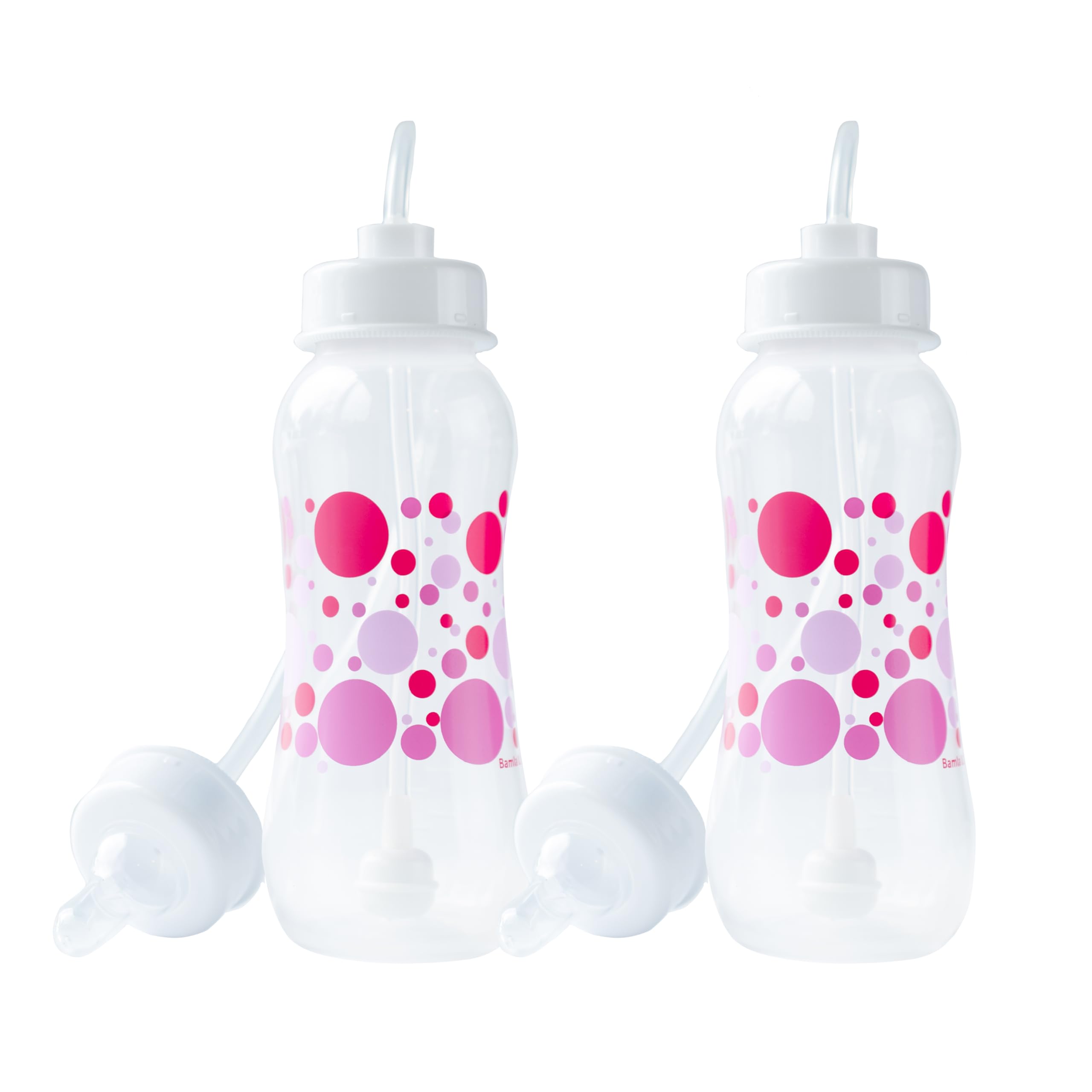 Hands-Free Baby Bottle pink upright-feeding setup promotes comfortable one-handed feeding