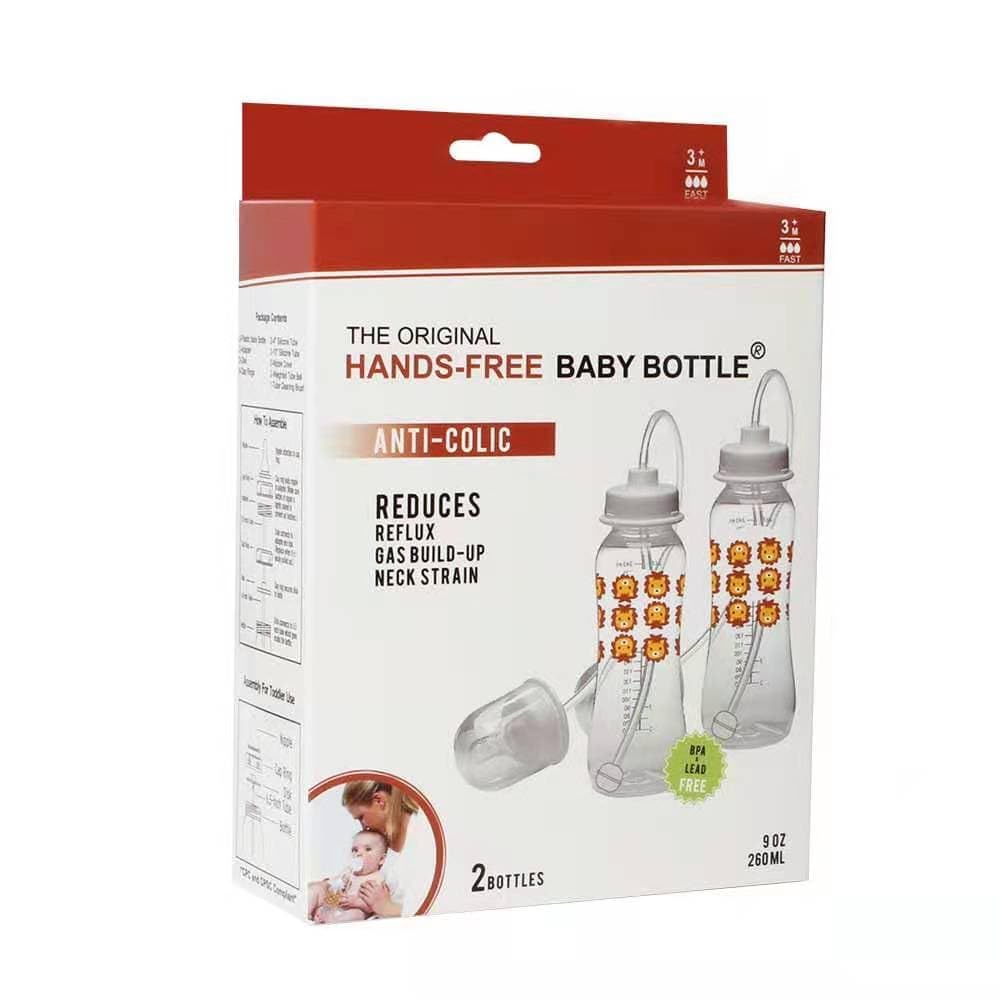 Hands-Free Baby Bottle Lion used for toddler feeding while traveling