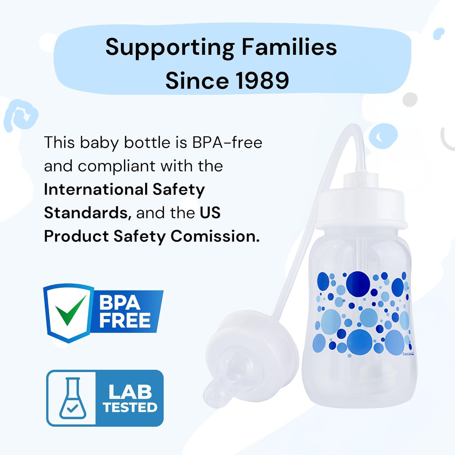 Hands-Free Baby Bottle tube straw feeding system enables smoother milk flow.