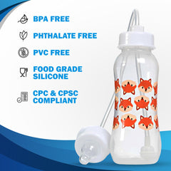 Hands-Free Bottle tube system shows durable silicone tubing for reliable feeding