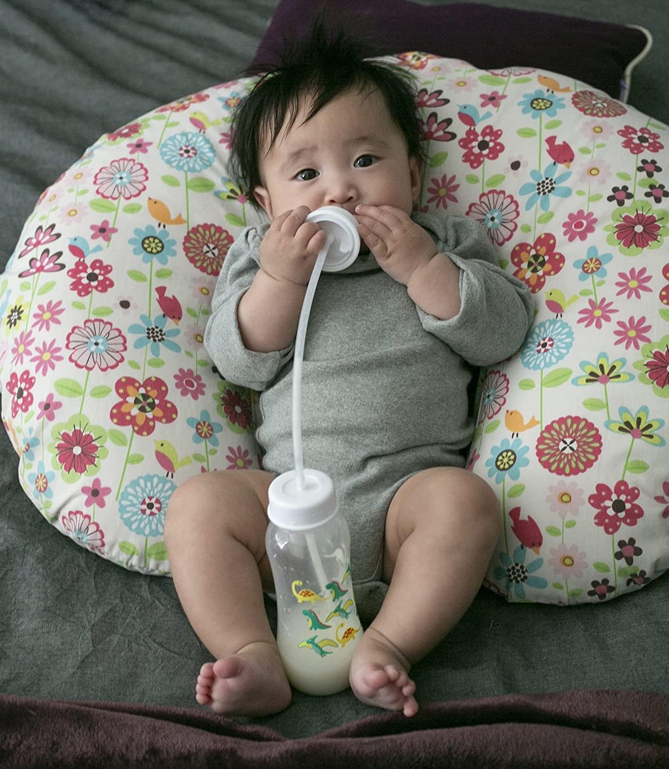 Hands-Free Baby Bottle two-pack blue ideal for travel and shared feeding.