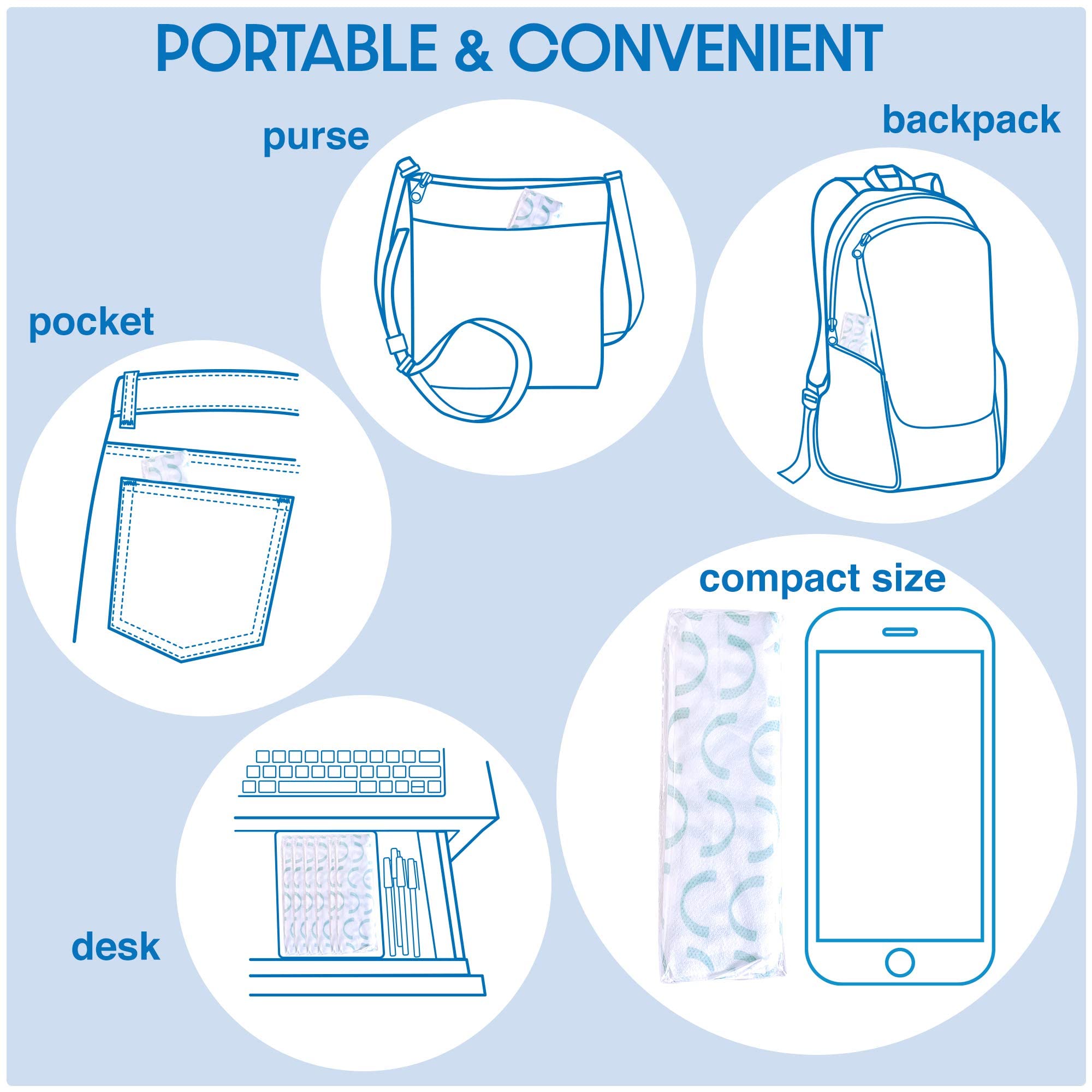 Handy Basix XL individually wrapped packs for on-the-go hygiene during travel.