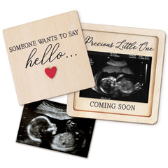 Hangwoous pregnancy-announcement-frame cover-open reveals ultrasound for grandparents.