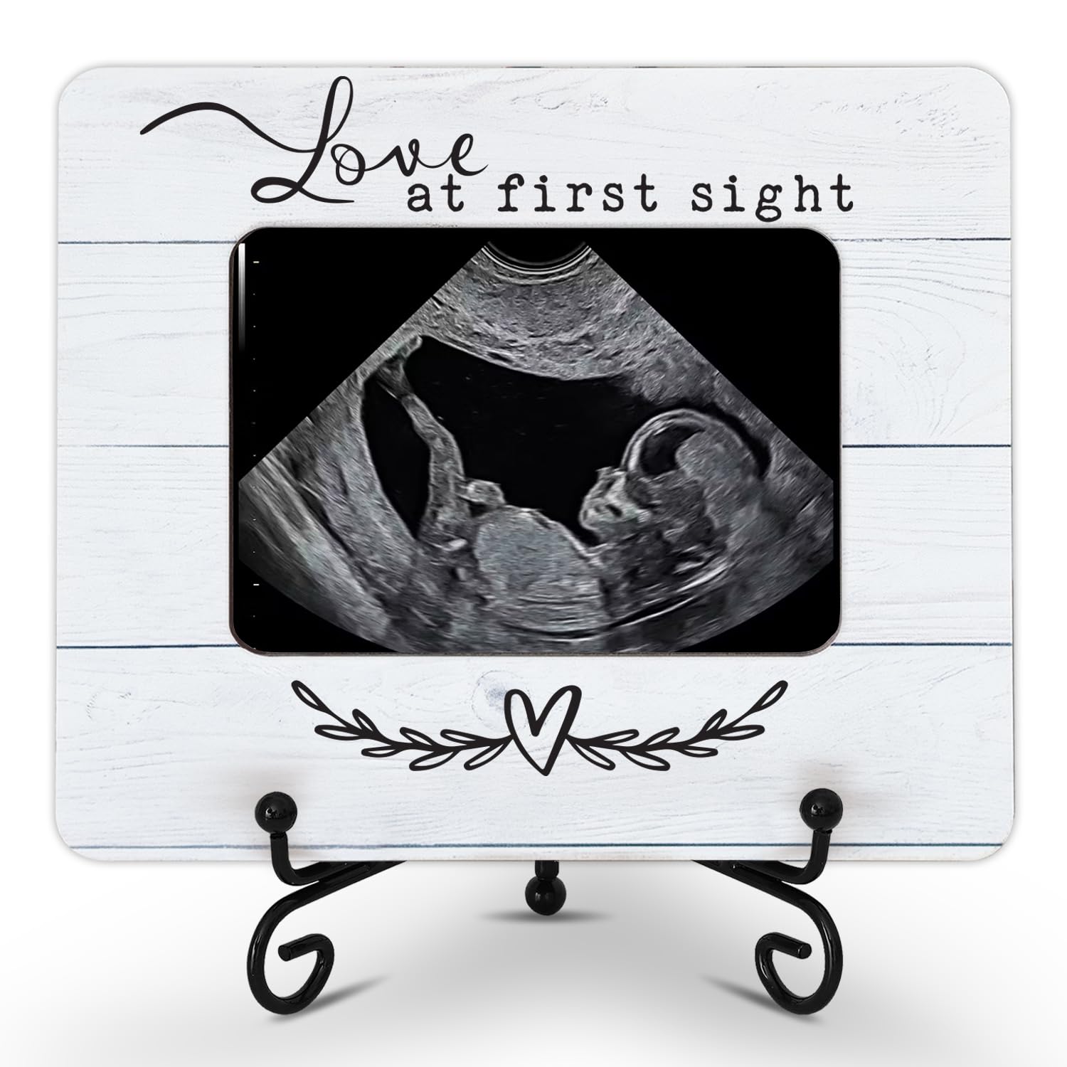 Hangwoous sonogram frame with wooden stand showcases ultrasound memories.
