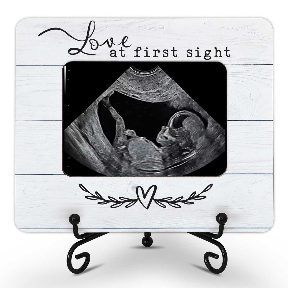 Hangwoous sonogram frame with wooden stand showcases ultrasound memories.