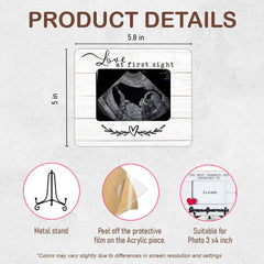 Hangwoous wooden ultrasound frame holding a 2x3 photo for keepsakes.