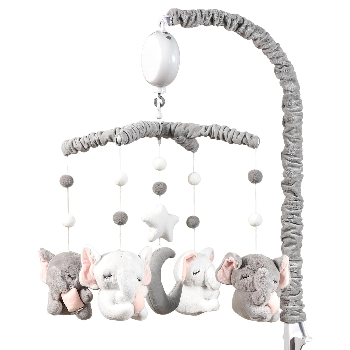 HanMiaMia baby crib mobile elephants arm 25in improves visual tracking for infants.