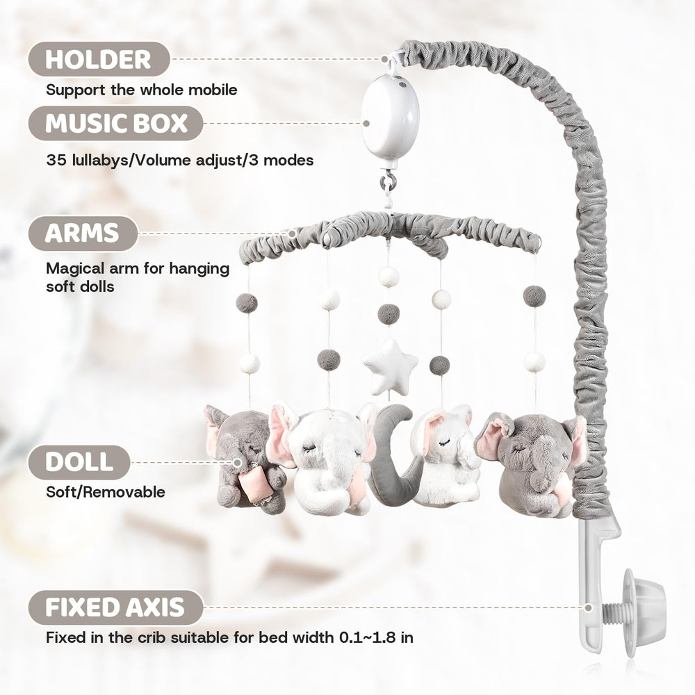 HanMiaMia elephant crib mobile pink and white design provides gentle stimulation.