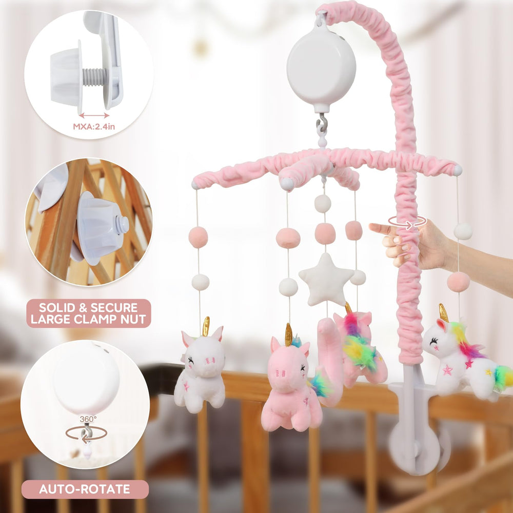 HanMiaMia pink cloth arm cover adds tidy, finished look to the crib mobile