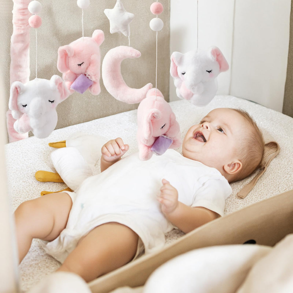 HanMiaMia plush elephant figures offer gentle visual interest for infants.