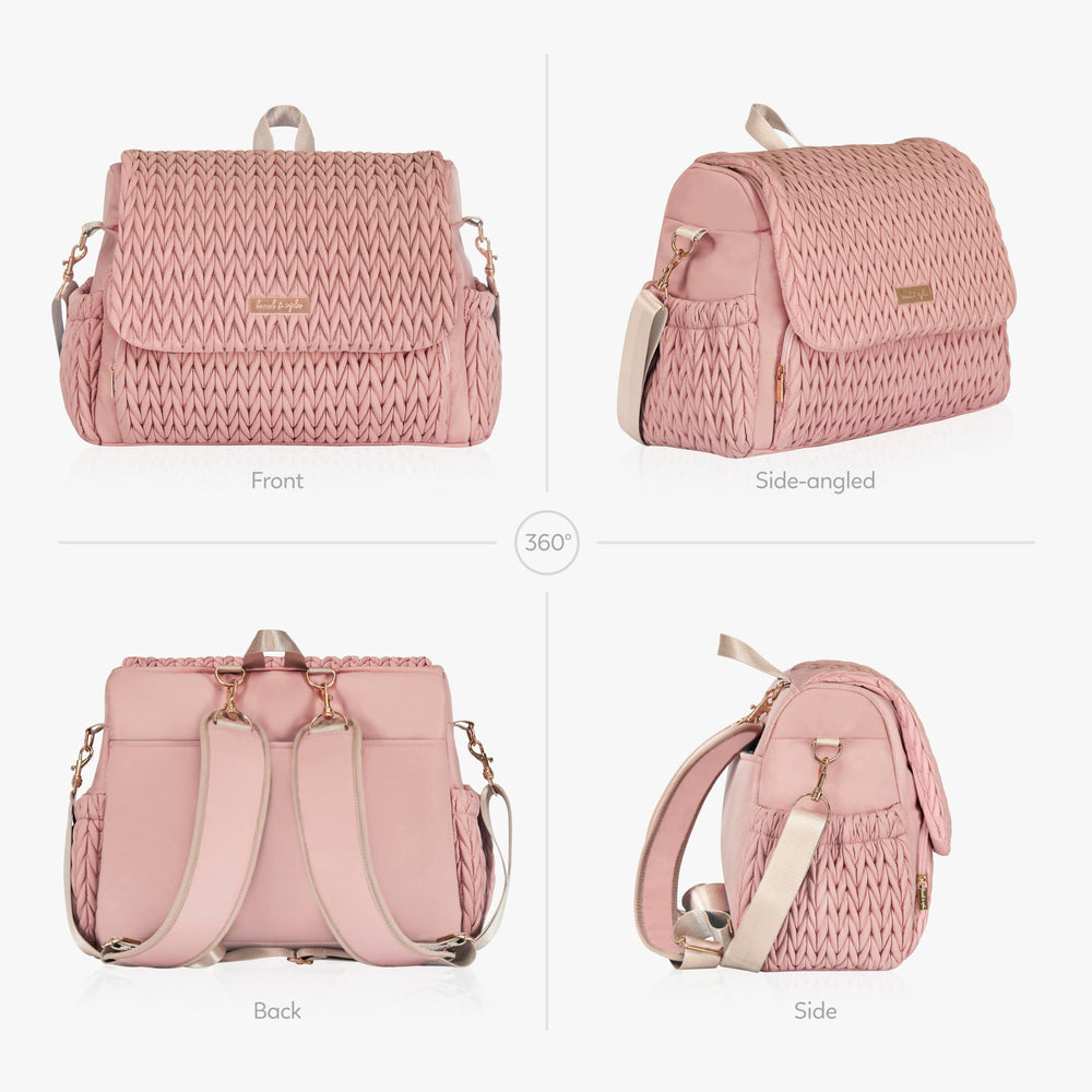 Hannah & Sophia Belle pink stroller attachment keeps bag within easy reach