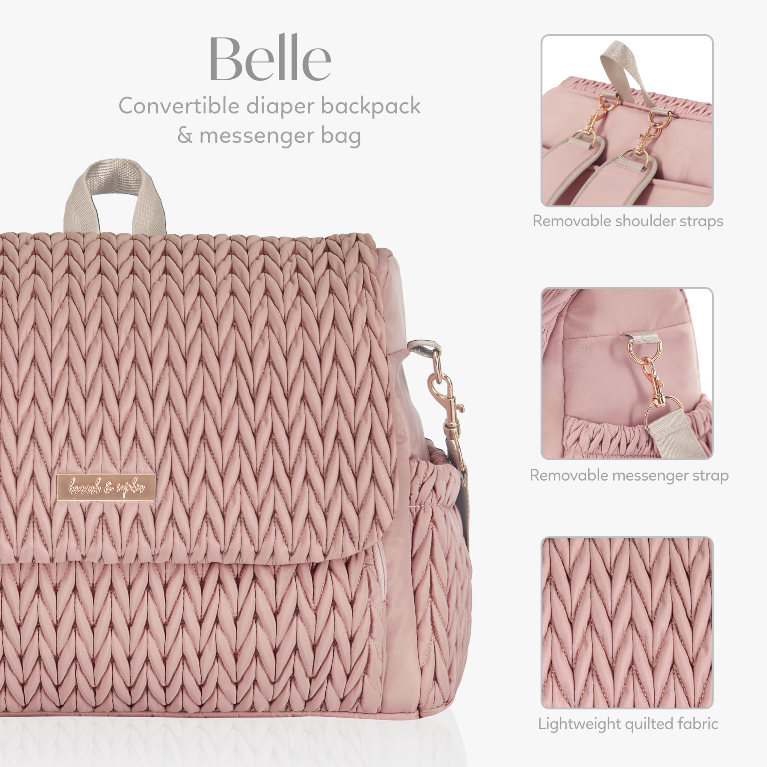 Hannah & Sophia Belle pink waterproof changing pad enables hygienic diaper changes anywhere