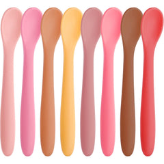 HANSGO 8-piece silicone baby spoons pack in pastel colors for gentle gum-friendly self-feeding.