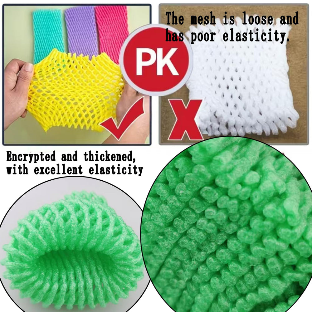 HanyHere foam mesh bag protects tomatoes and peaches on shelves.