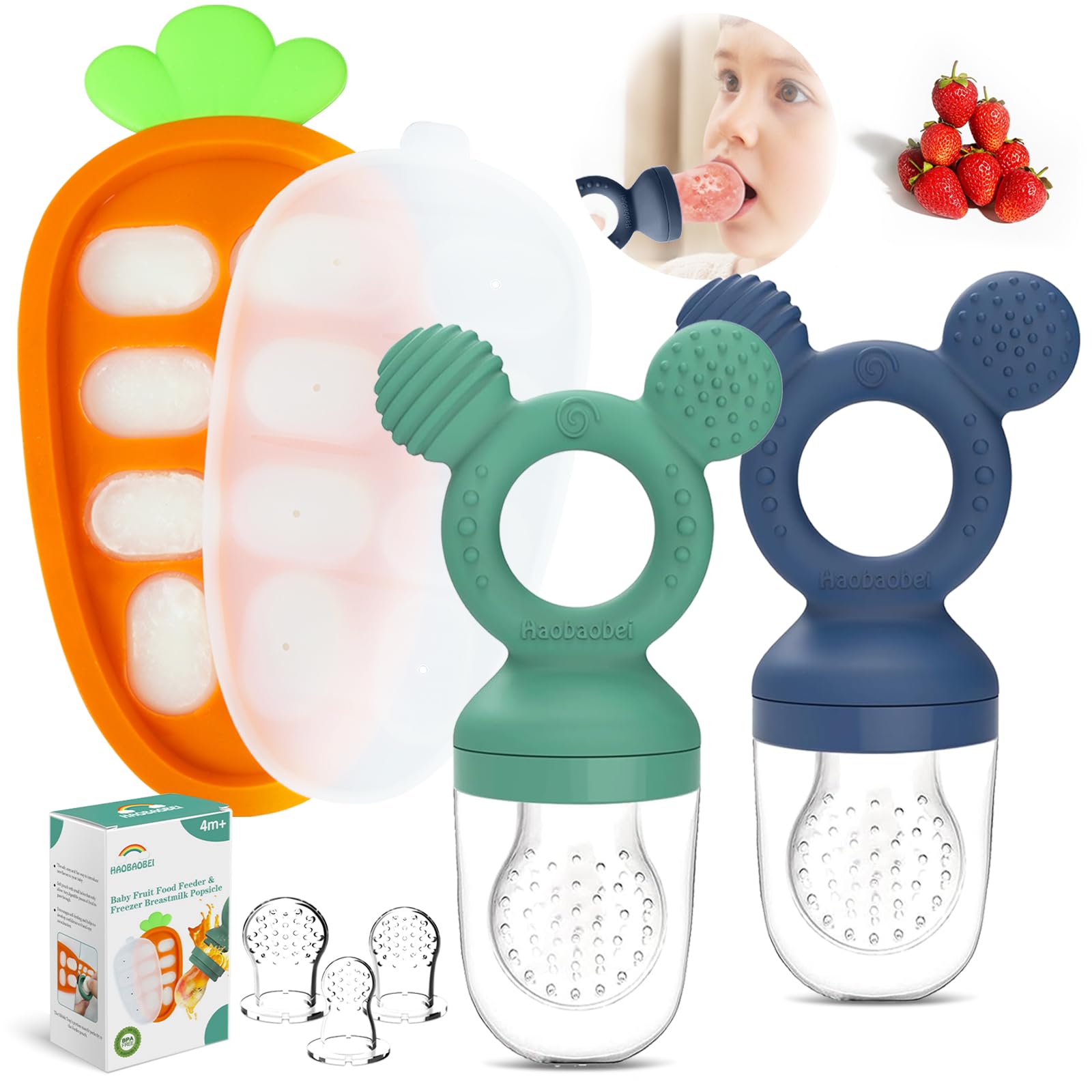 haobaobei baby fruit feeder set closeup silicone texture for gentle self-feeding