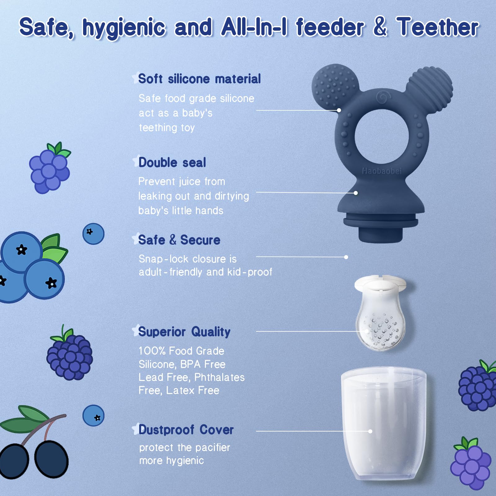 haobaobei baby fruit feeder set safe-grip handle for easy self-feeding