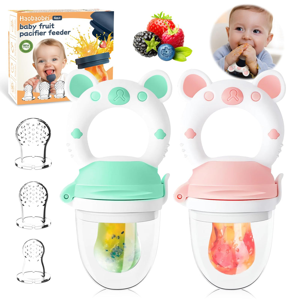 HAOBAOBEI bear blue-pink feeder assembled for self-feeding ease