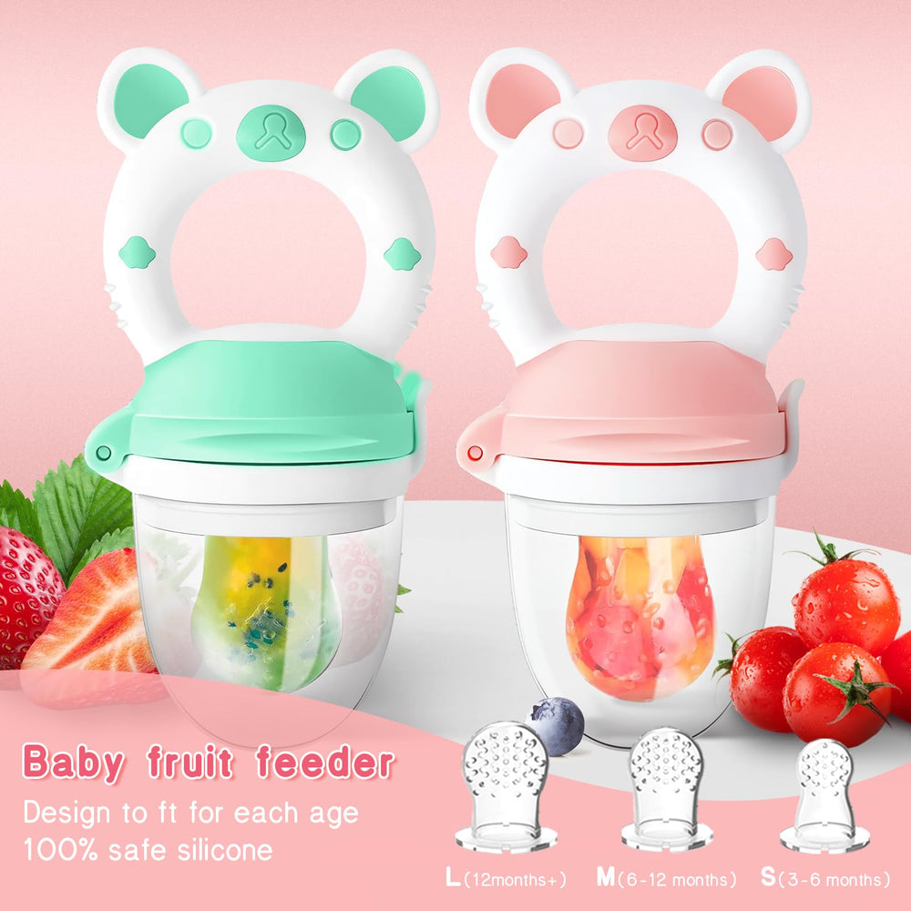 HAOBAOBEI bear blue-pink feeder handle-teether with soft silicone soothing gums