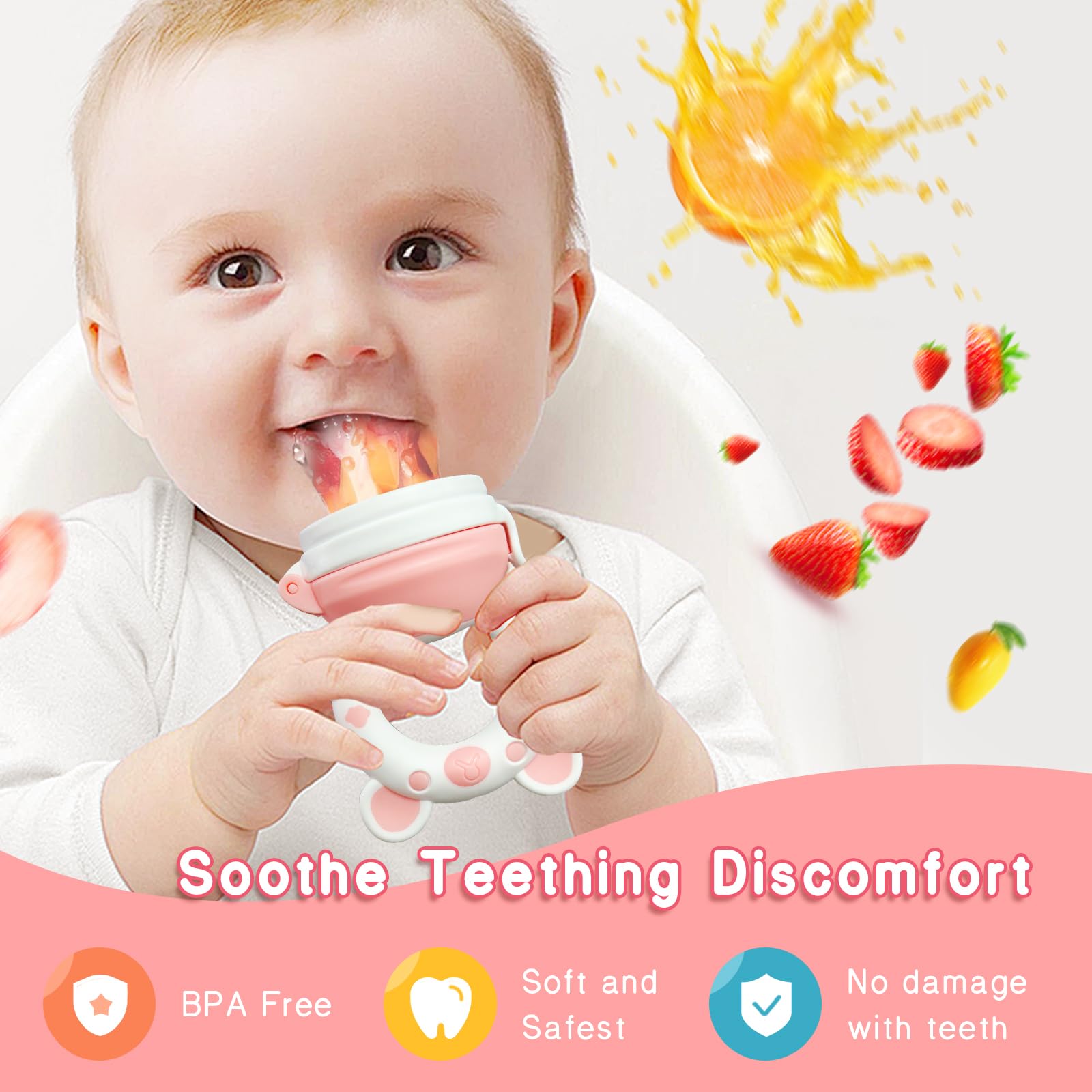 HAOBAOBEI bear blue-pink teether option with soft silicone calms sore gums