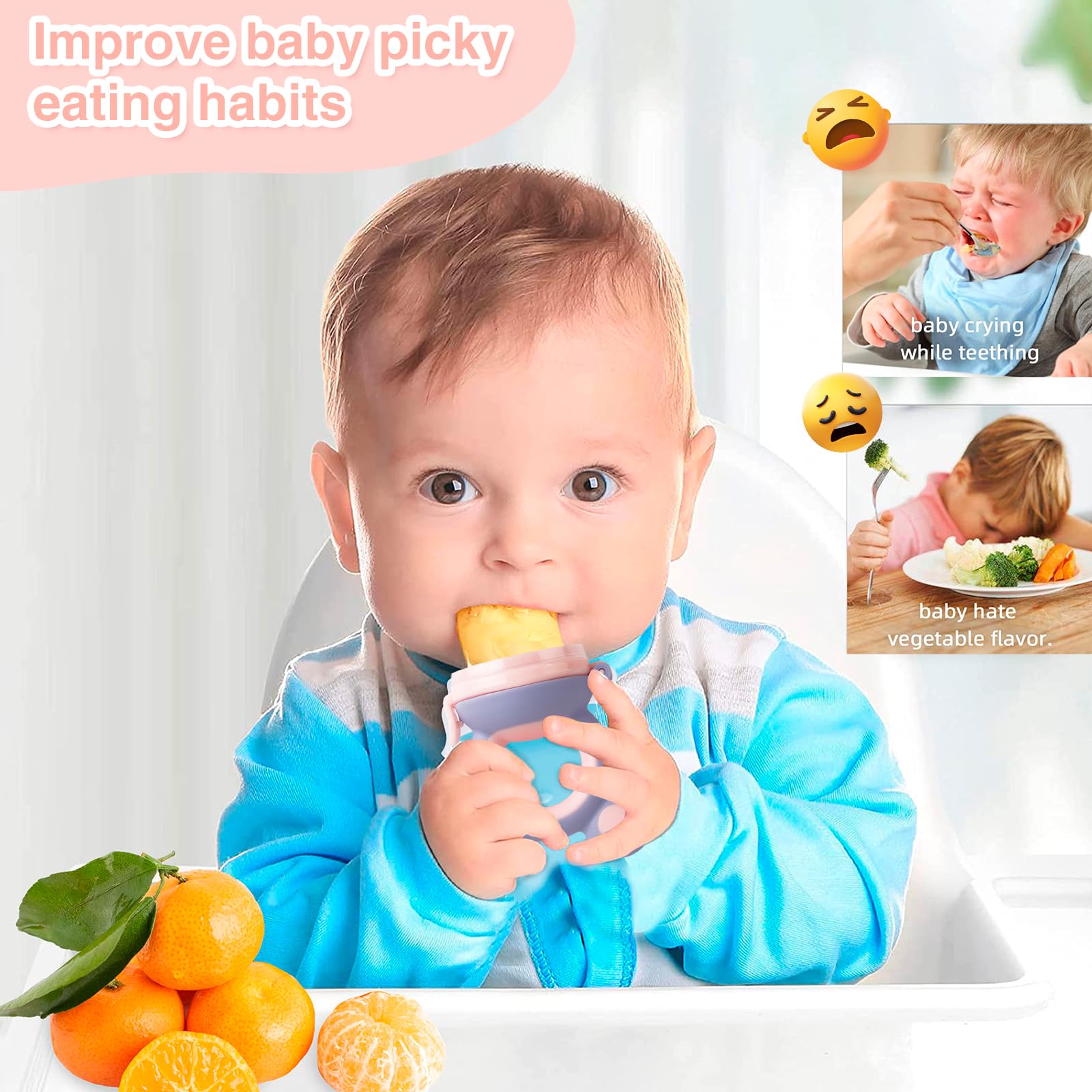 HAOBAOBEI yellow and purple colors attract babies during solids introduction.