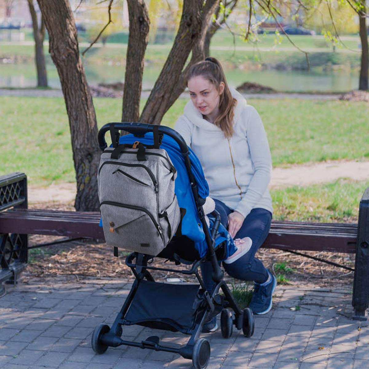 Hap Tim Diaper Bag Backpack stroller straps for hands-free strolling