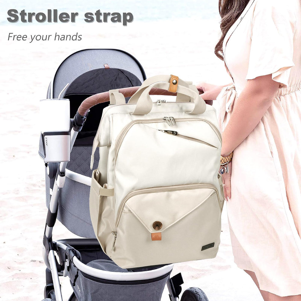 Hap Tim diaper bag shows insulated thermo pockets keeping bottles at stable temperature.