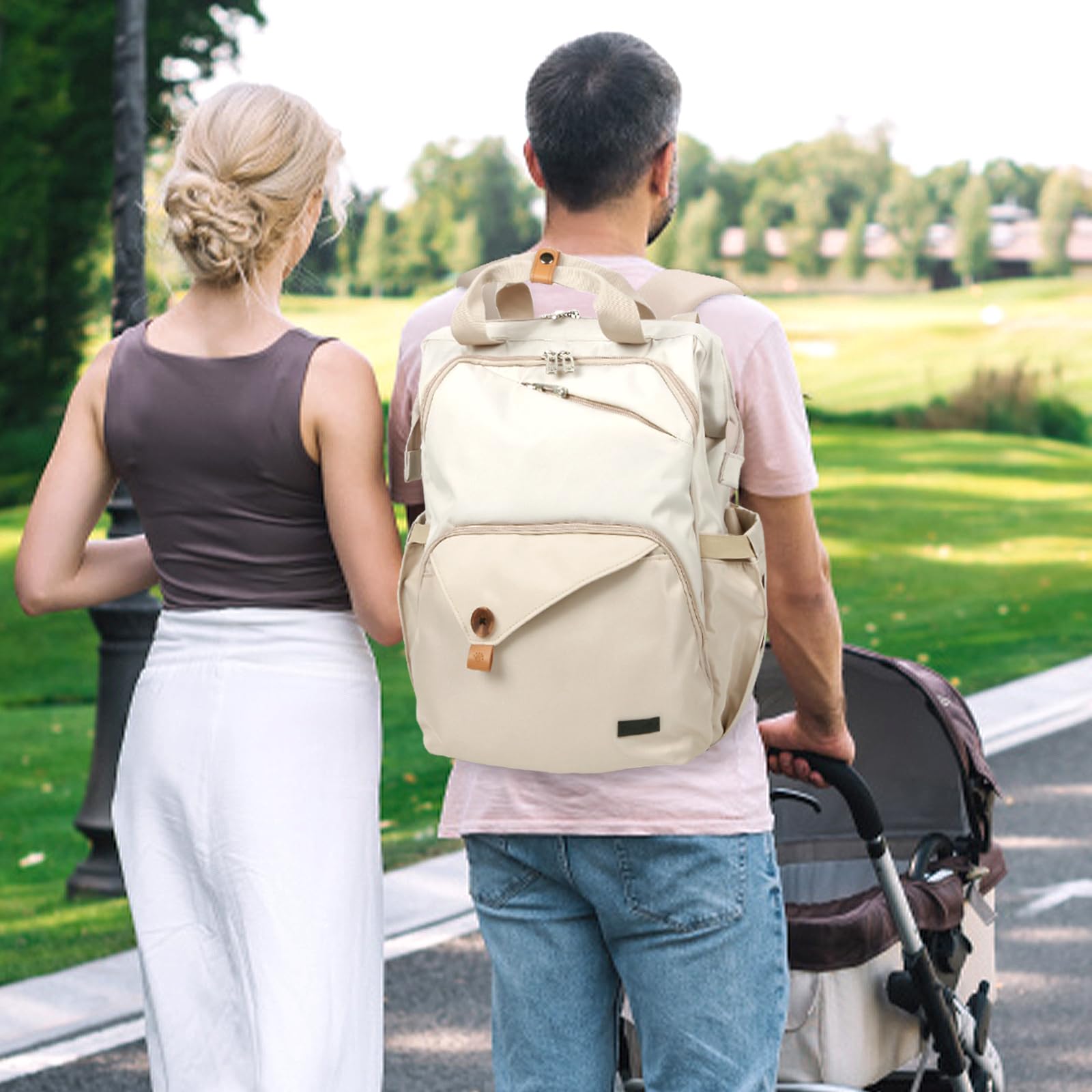 Hap Tim diaper bag with stroller straps offers hands-free shopping.